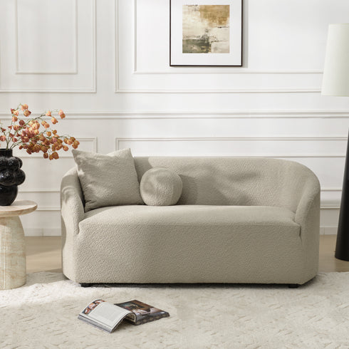Susie Oatmeal Bouclé Loveseat Couch | Stylish Oatmeal Bouclé Loveseat | Kinwell Furniture | 2-Seater Sofas for Apartments